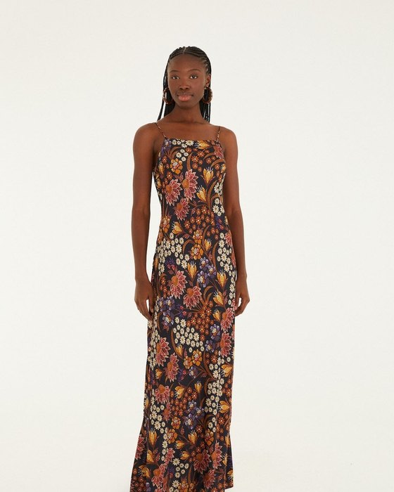 A black slip maxi dress.